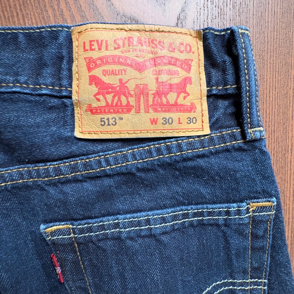 Levi's 513 Slim Straight Jeans Mens 30x30 Dark Blue Excellent Indigo Denim - Picture 7 of 10